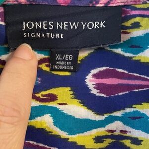 Jones New York Women’s Psychedelic Ikat Exotic Print Blouse Long Sleeves Sz XL